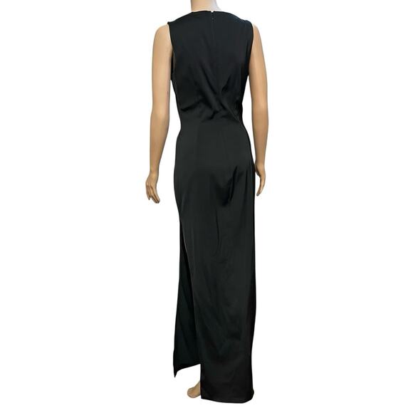 House Of CB Filomena Satin Maxi Dress Medium Black Side Slit Fitted Formal - Picture 3 of 11